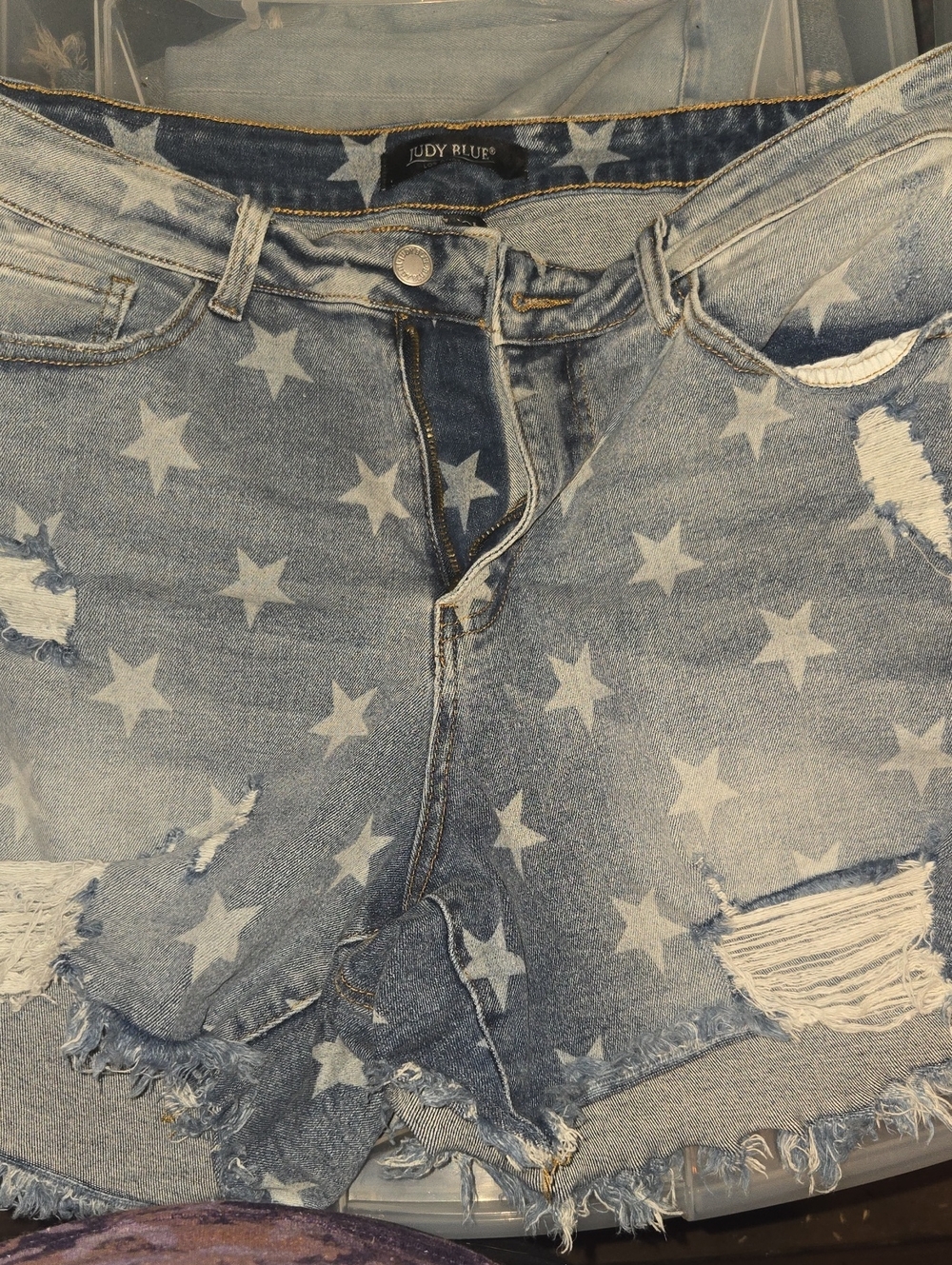 1xl Judy Blue Light Blue Star-Print Distressed Denim Shorts
